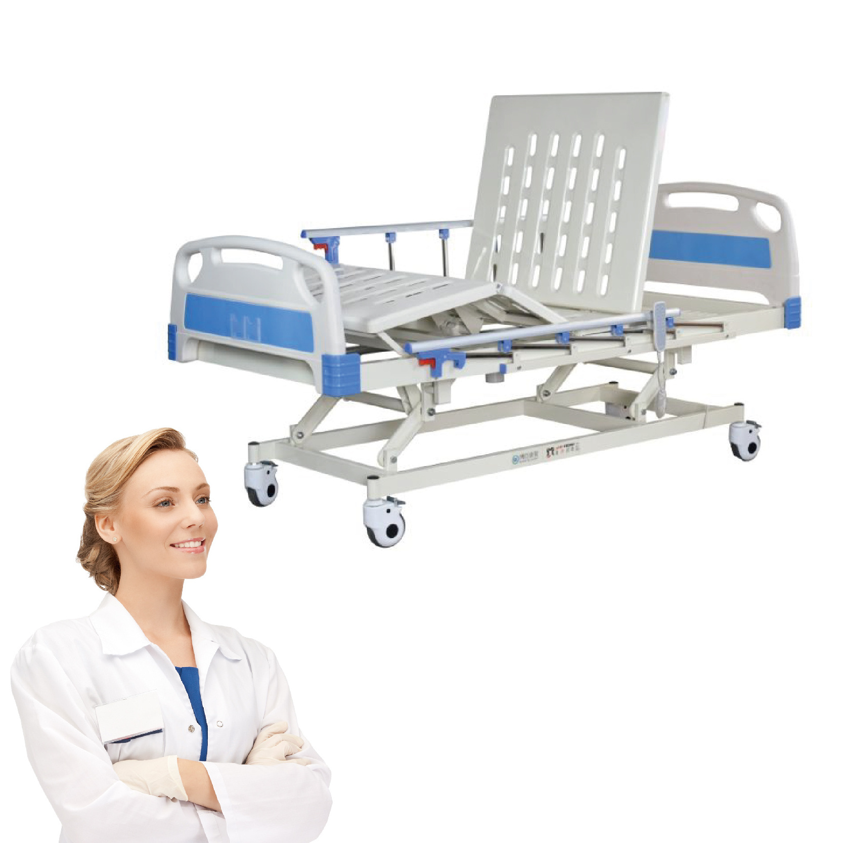 Transfer Hospital Patient Medical Stretcher Bed With Central Locking