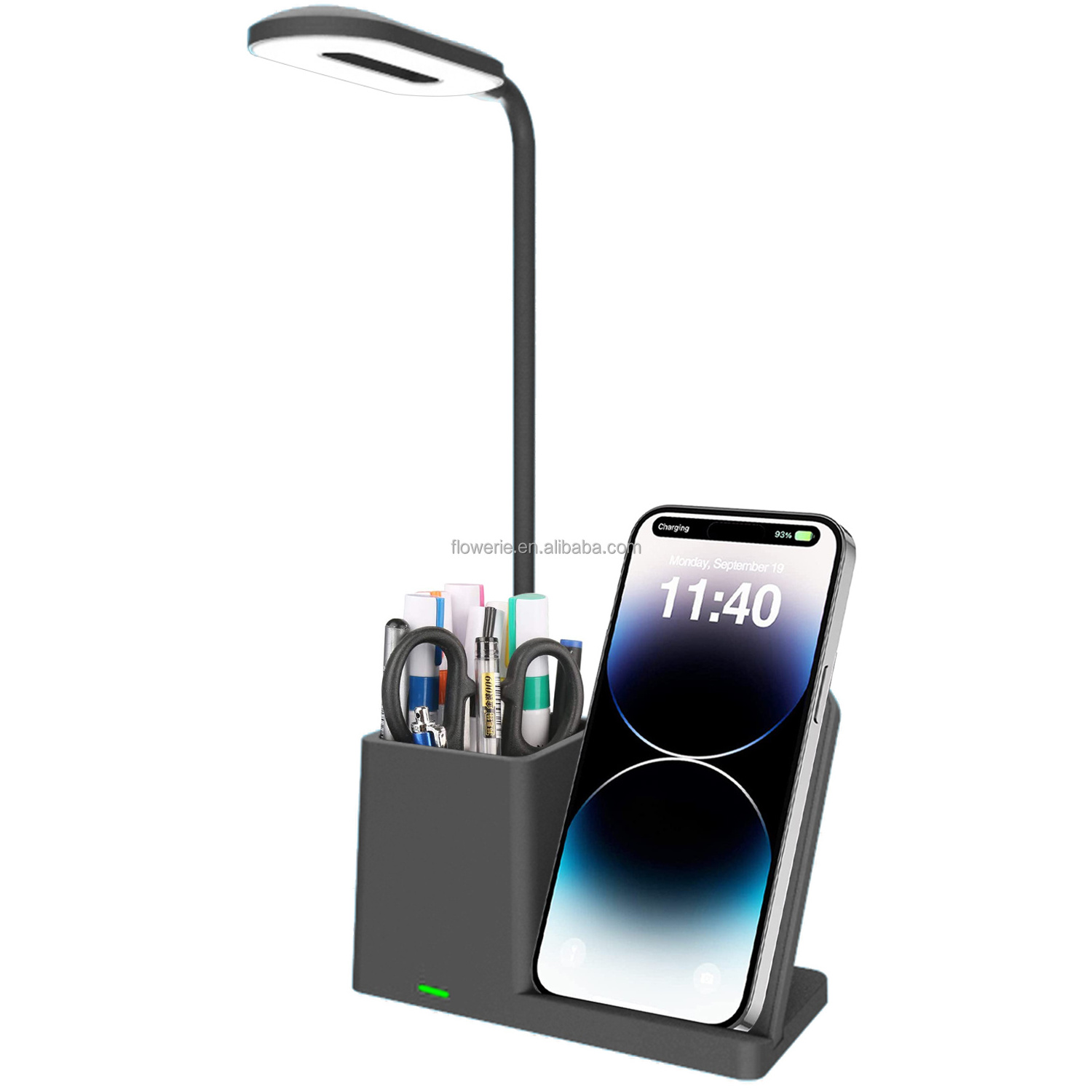 USB Port Eye Caring Desk Lamp Home Office Pen Holder storage Dimmable Table 3 Color Modes led light 360 Wireless Charger station