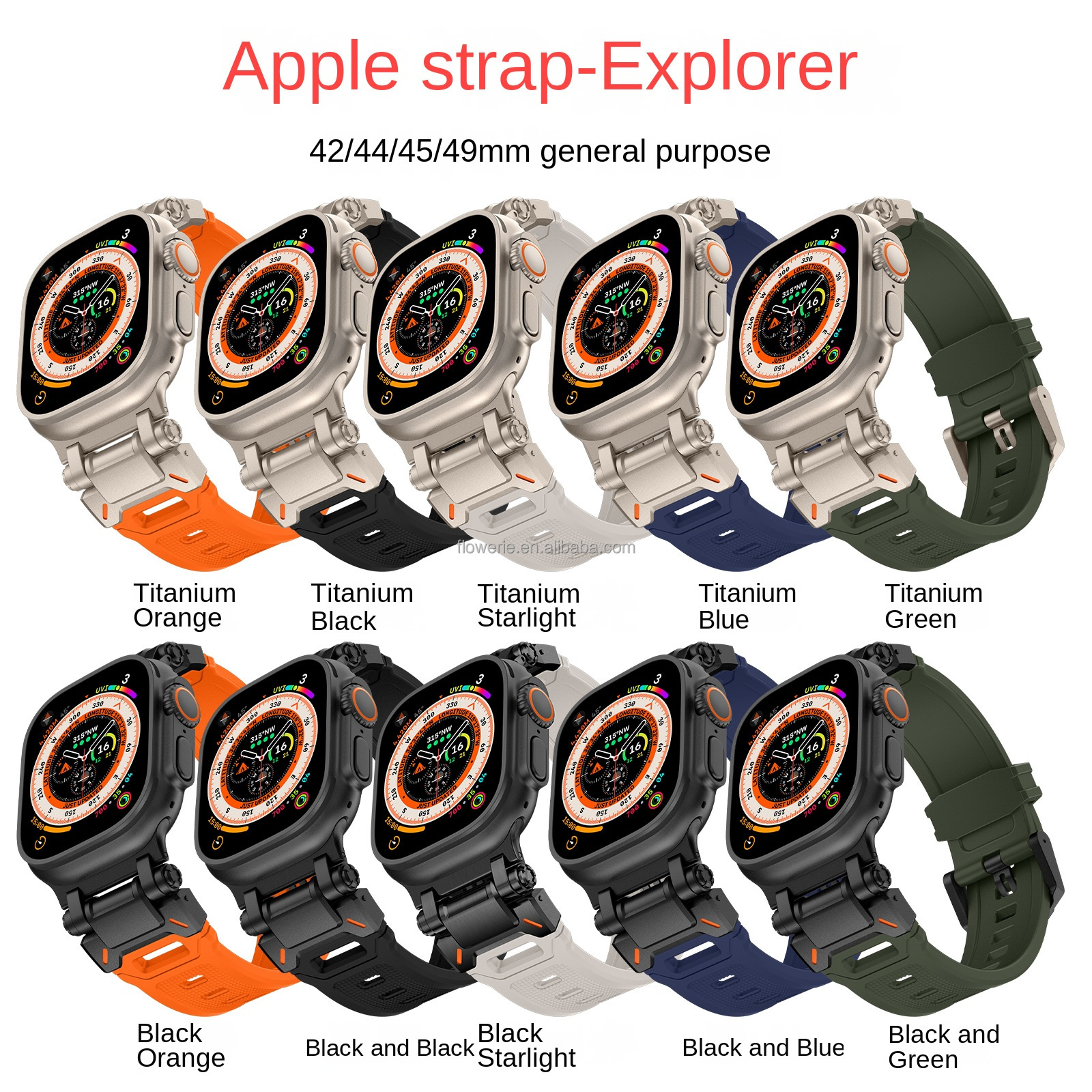 Stainless Steel unique Adapter 49mm explorer Men Rubber Replacement Strap Sport Liquid Silicone Band for apple watch 8 9 ultra 2