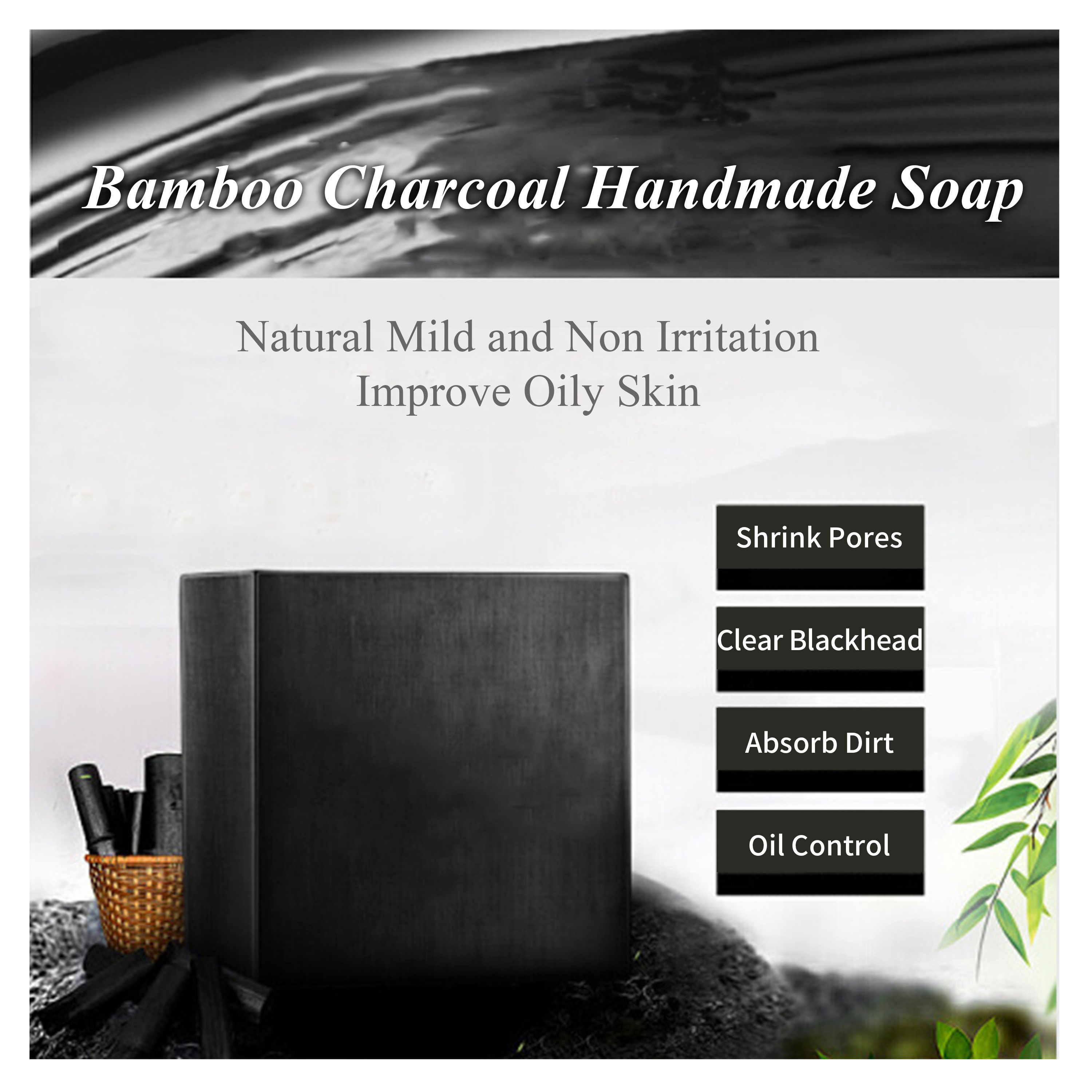 2023 Hotsale Factory Stock OEM ODM organic charcoal soap bars organic black bamboo charcoal face soap