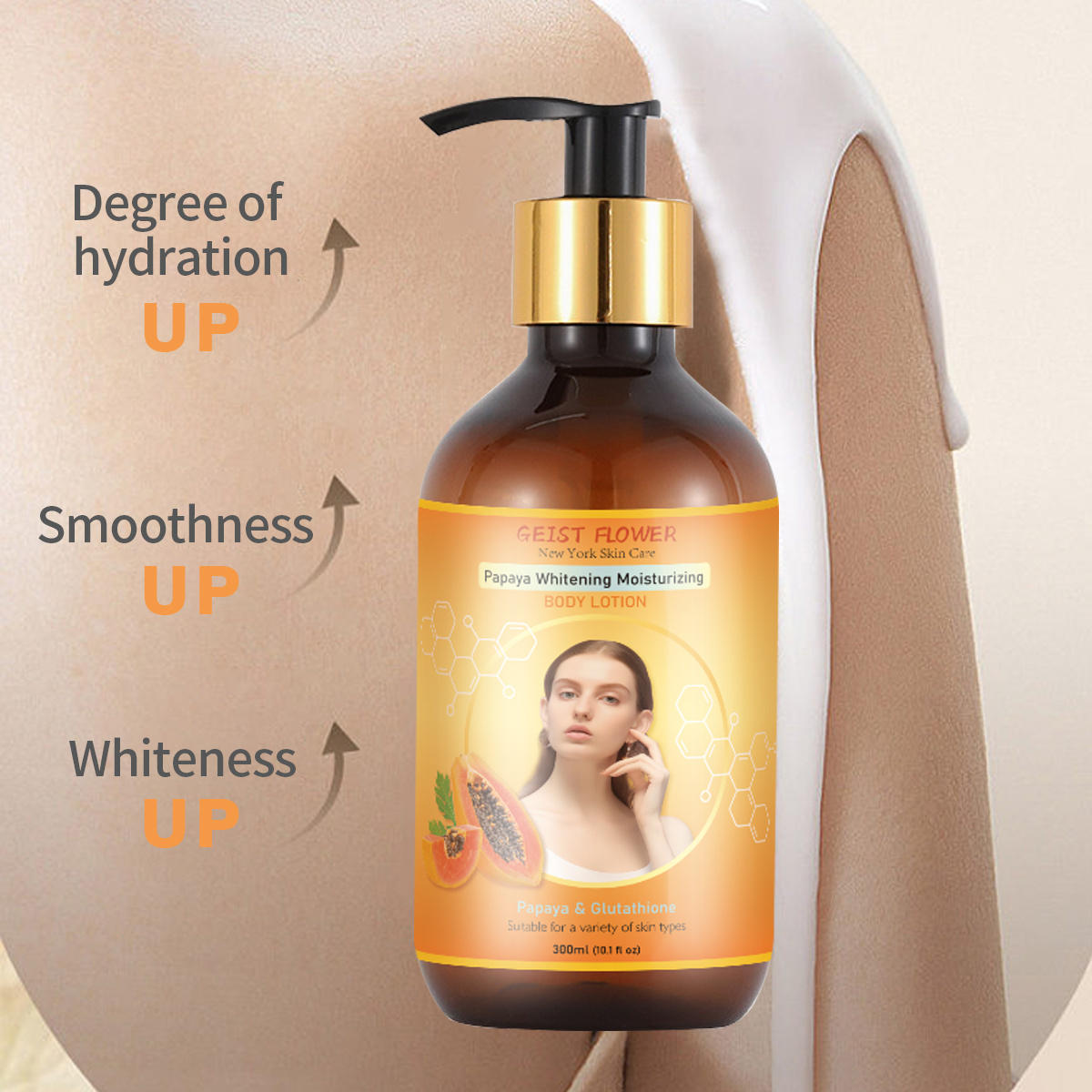 Professional Customized Papaya Whitening Moisturizing Body Lotion 100% natural body lotion Niacinamide body lotion