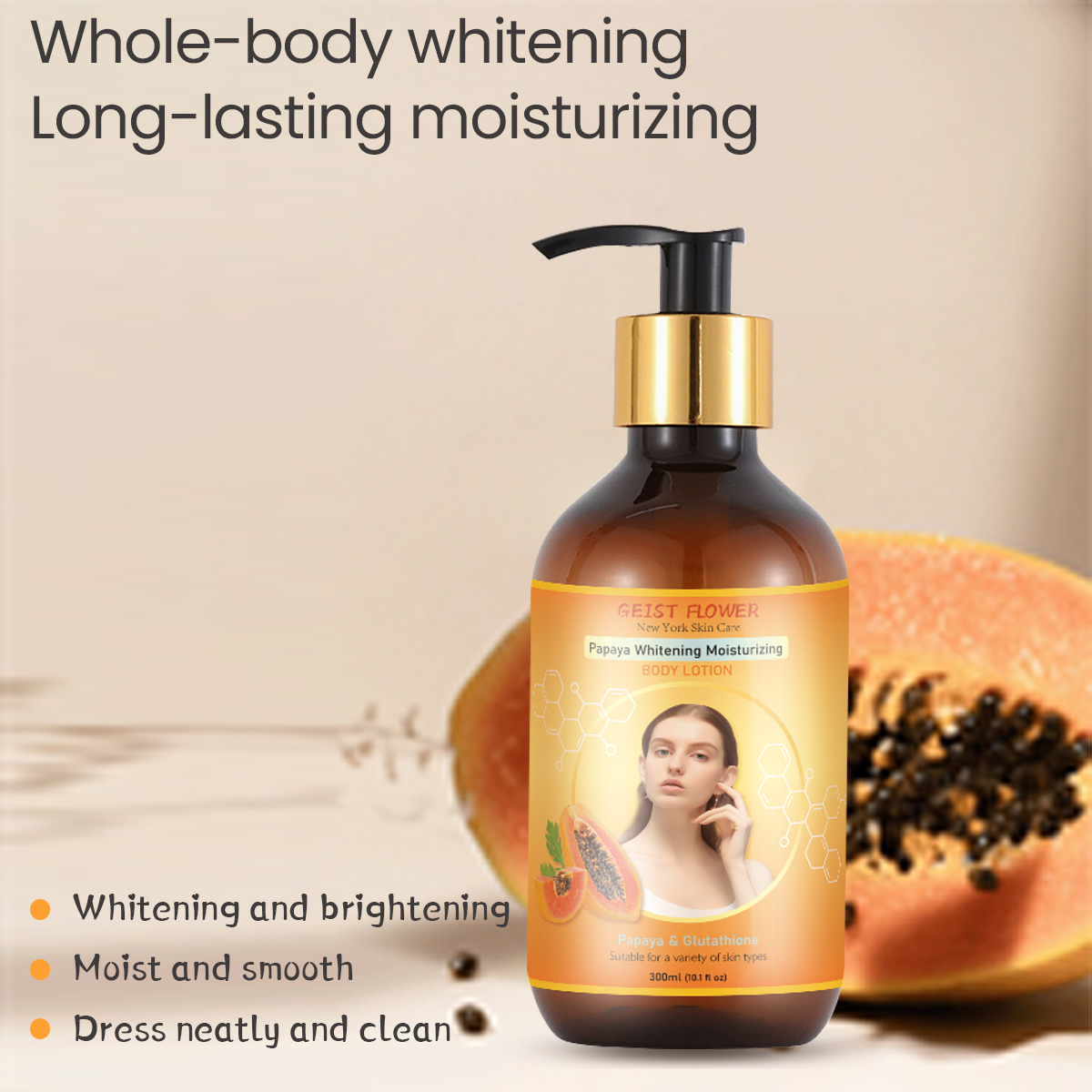 Professional Customized Papaya Whitening Moisturizing Body Lotion 100% natural body lotion Niacinamide body lotion