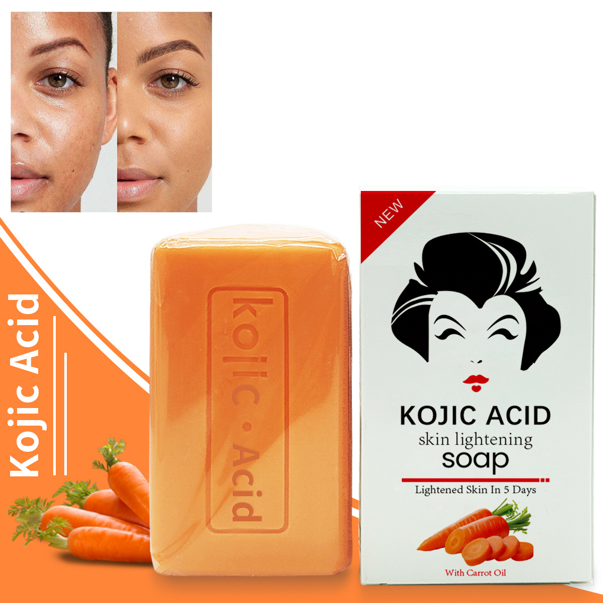 RTS Best Selling private label kojic acid soap with carrot oil 250g skin lightening kojic acid soap kojic acid set