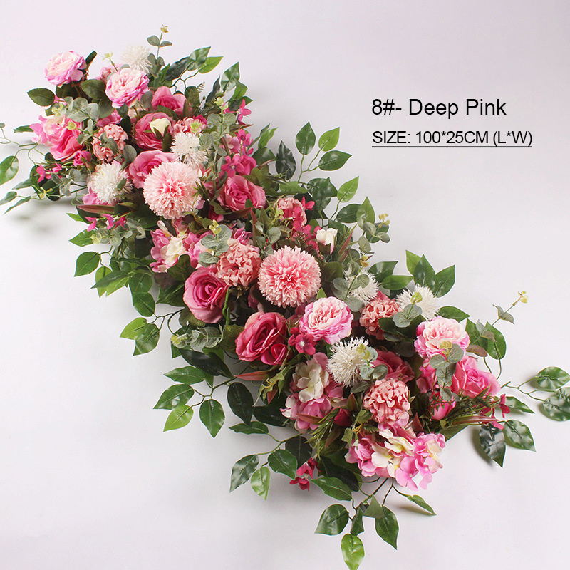 Faux Pink Flower Wall Panel Floral Backdrop Decor Silk Rose Wall for Wedding Party decoration Artificial flower table runner