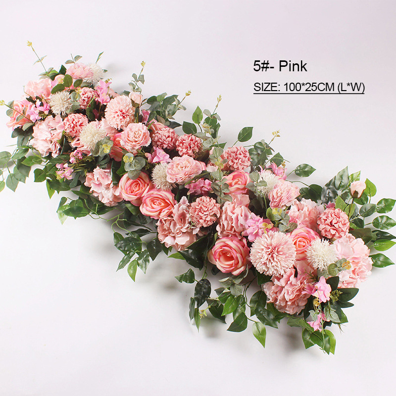 Faux Pink Flower Wall Panel Floral Backdrop Decor Silk Rose Wall for Wedding Party decoration Artificial flower table runner