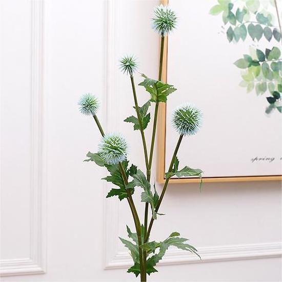 Qihao Green Leaves Stem Onion Grass Silk Flower Chrysanthemum Artificial Dandelion Flower for Living Room Wedding Decor