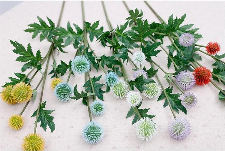 Qihao Green Leaves Stem Onion Grass Silk Flower Chrysanthemum Artificial Dandelion Flower for Living Room Wedding Decor