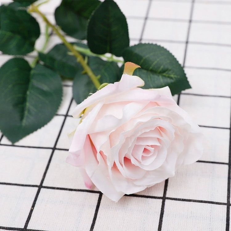 QiHao Hot Sale Single Head Stem Silk Artificial Flower Roses for Valentine's Day