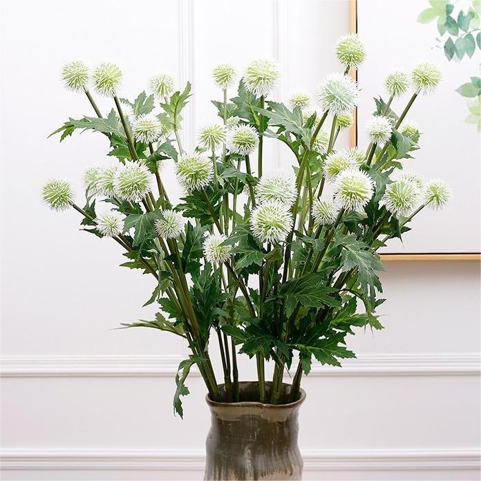 Qihao Green Leaves Stem Onion Grass Silk Flower Chrysanthemum Artificial Dandelion Flower for Living Room Wedding Decor