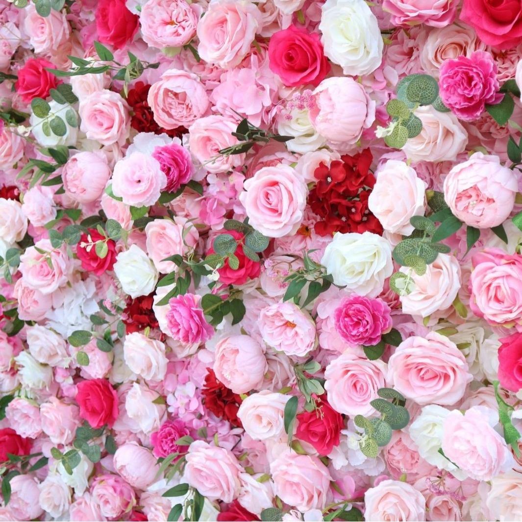 Customized Artificial Flower wall 3D Pink silk Cloth Flower Wall for Wedding Event Decor Artificial Rose Flower Wall Backdrop