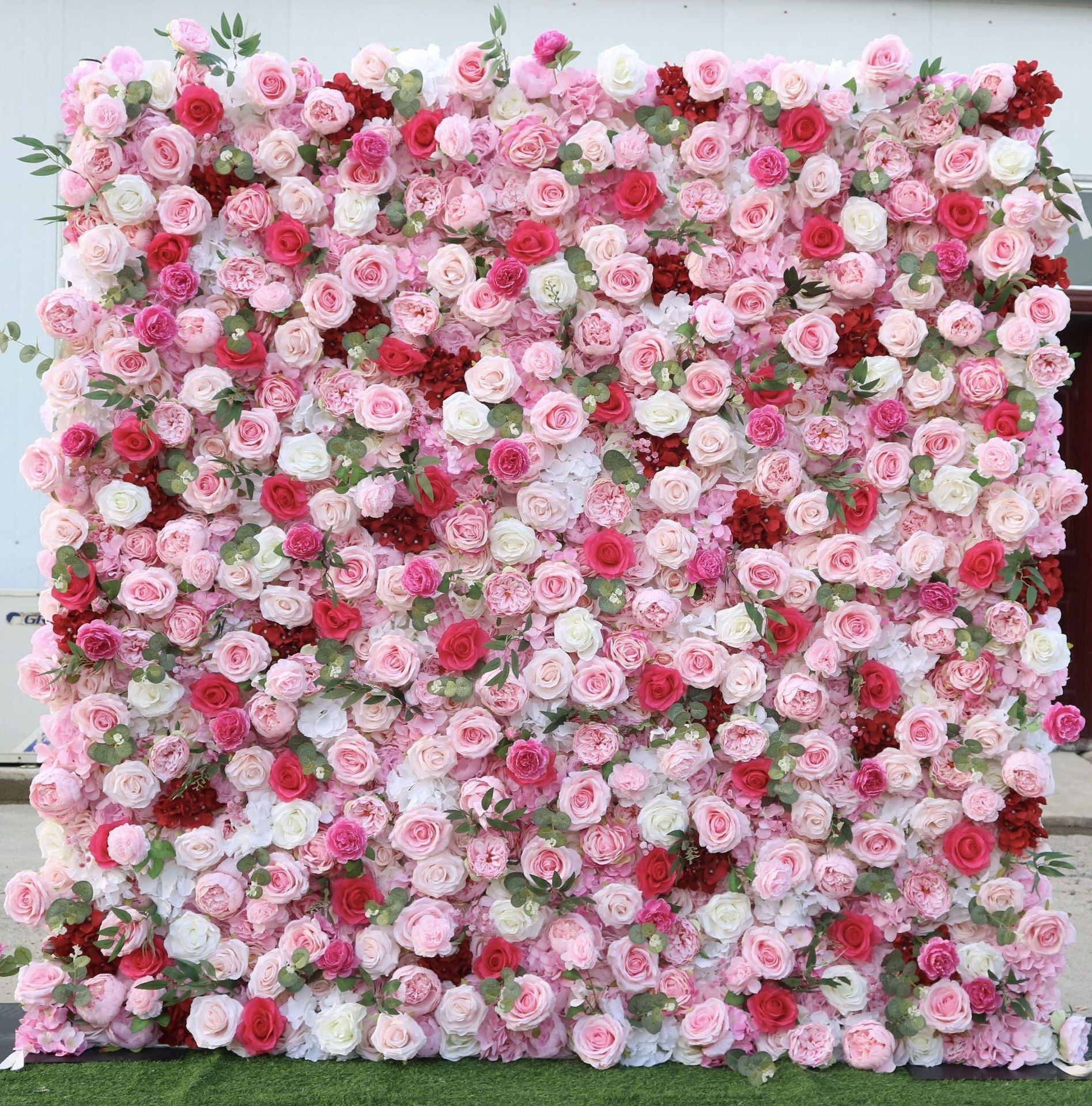 Customized Artificial Flower wall 3D Pink silk Cloth Flower Wall for Wedding Event Decor Artificial Rose Flower Wall Backdrop