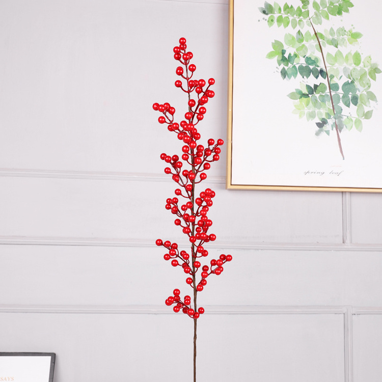 Qihao Wholesale DIY Material Artificial Red Pip Berries Stem Artificial Berry Branch for Christmas Decorations