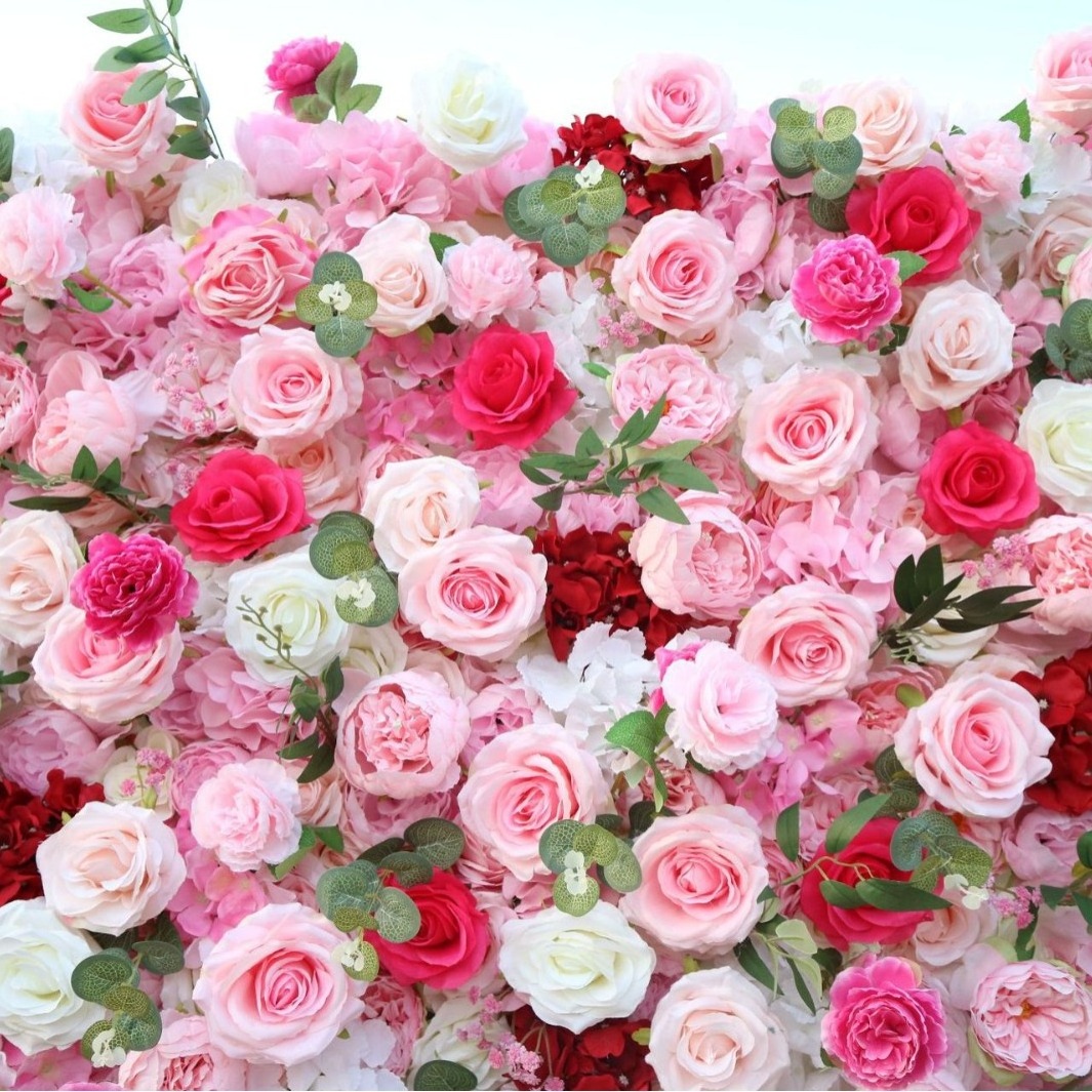 Customized Artificial Flower wall 3D Pink silk Cloth Flower Wall for Wedding Event Decor Artificial Rose Flower Wall Backdrop