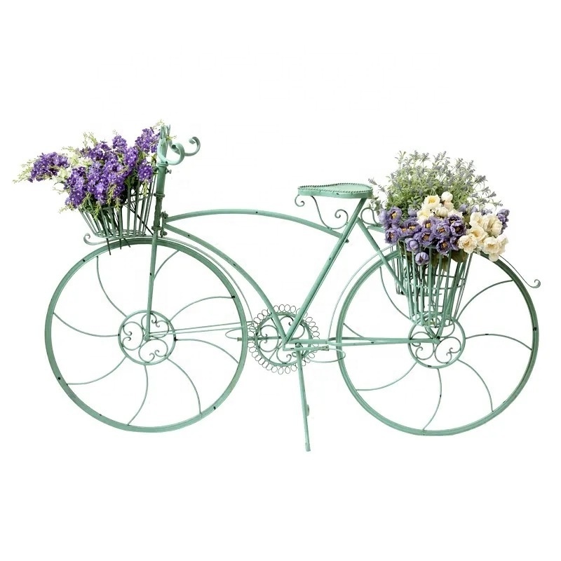 Bike Flower Pot White Garden Planter Decorative Metal Wedding Bicycle Garden Flower Stand