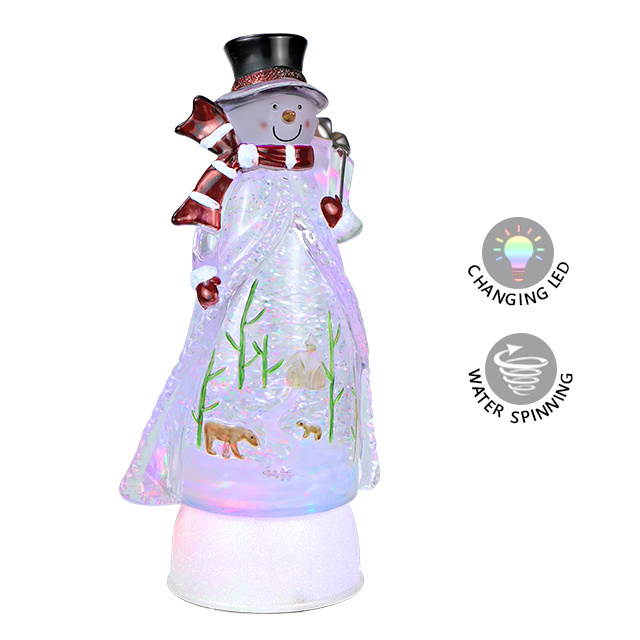 Led Lighted Lantern Glitter Swirling Christmas Table Decor Ornaments Custom Snow Globe Snow Man