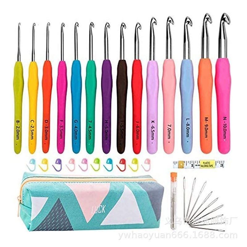 Fashion High Quality Colourful  Geometric Patterns Soft Handle  Crochet  Hook Sets For Sewing Knitting Tools