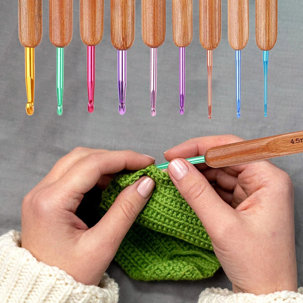 9Pcs Bamboo Knitting Needles Set Crochet Hooks 2-6mm Crochet for Weave Yarn Handle Sewing Needles Tool Knitting Crochet Kit