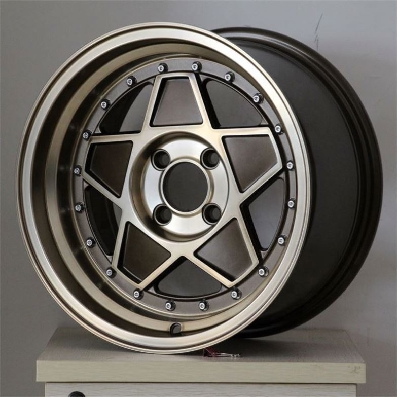 Flrocky 15*8.25 Inch 4/8*100~114.3 ET+15~+20 Polygonal Star Shape Alloy Aluminum Wheels Car Rims