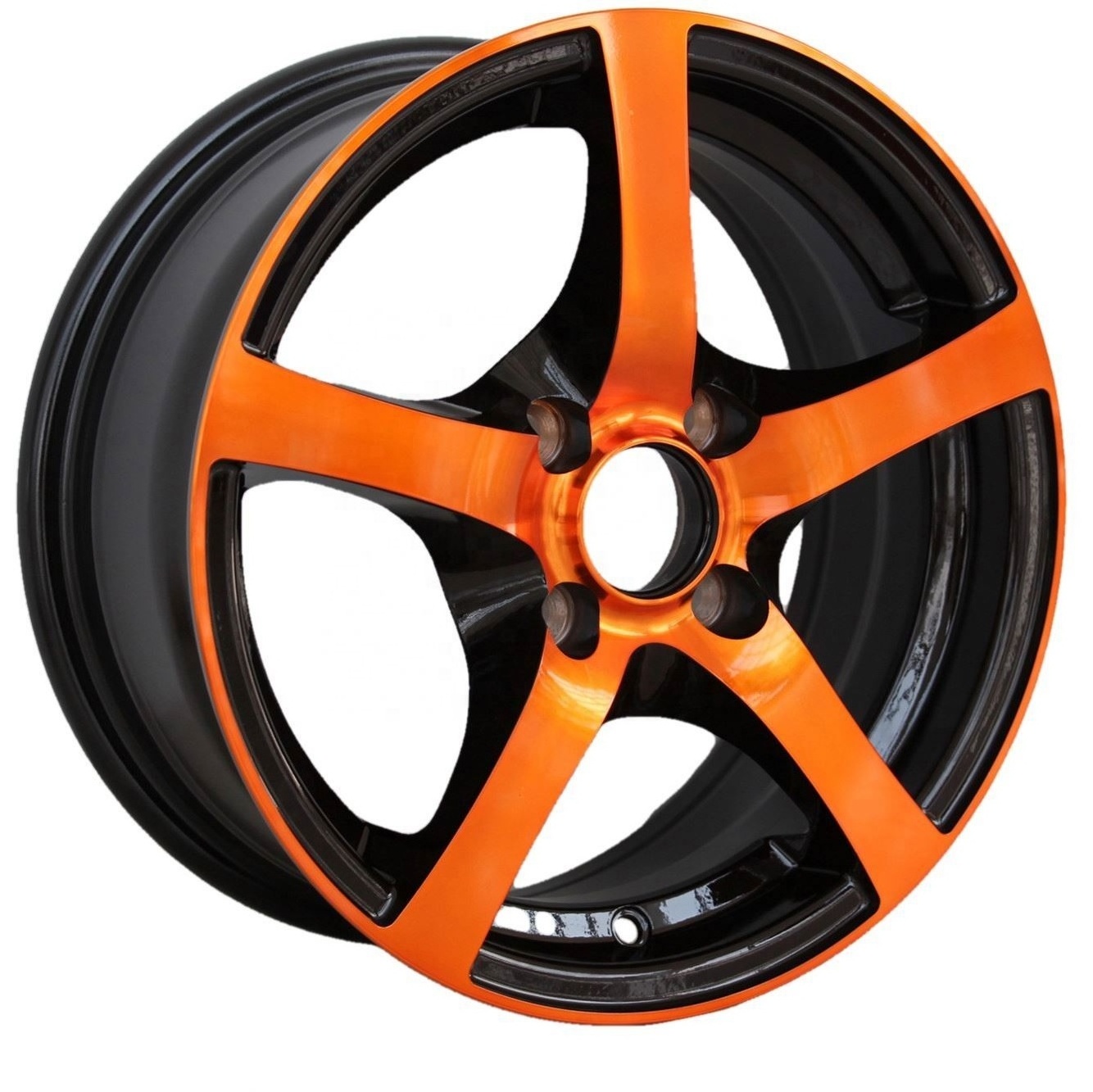 Black Machined Orange Face&Silver 13 15 Inch  4/5*114.3/100/108/105/110/112 4*98  Passenger Car Alloy Wheel Rims High Quality