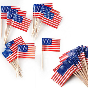 OEM Logo Customized Design Cheese Sandwich Fruit Cupcake Toppers American Flag Toothpick Flag Paper Wood Toothpick Flags