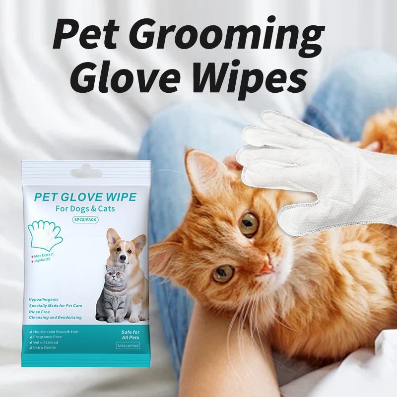 Custom Logo Disposable Biodegradable Non Toxic Pet Deodorization Cleaning Gloves Wet Wipes for Dogs and Cats