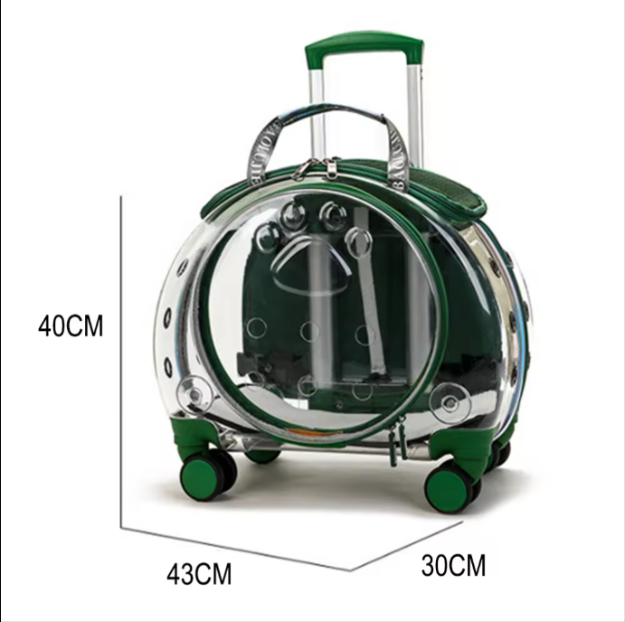 Transparent Breathable Convenient Pet Dog Trolley Case Cat Carriers Travel Shoulder Bag with Wheels