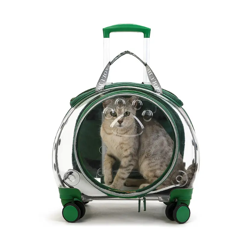 Transparent Breathable Convenient Pet Dog Trolley Case Cat Carriers Travel Shoulder Bag with Wheels