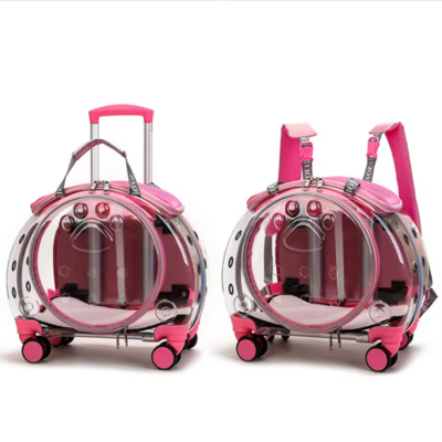 Transparent Breathable Convenient Pet Dog Trolley Case Cat Carriers Travel Shoulder Bag with Wheels