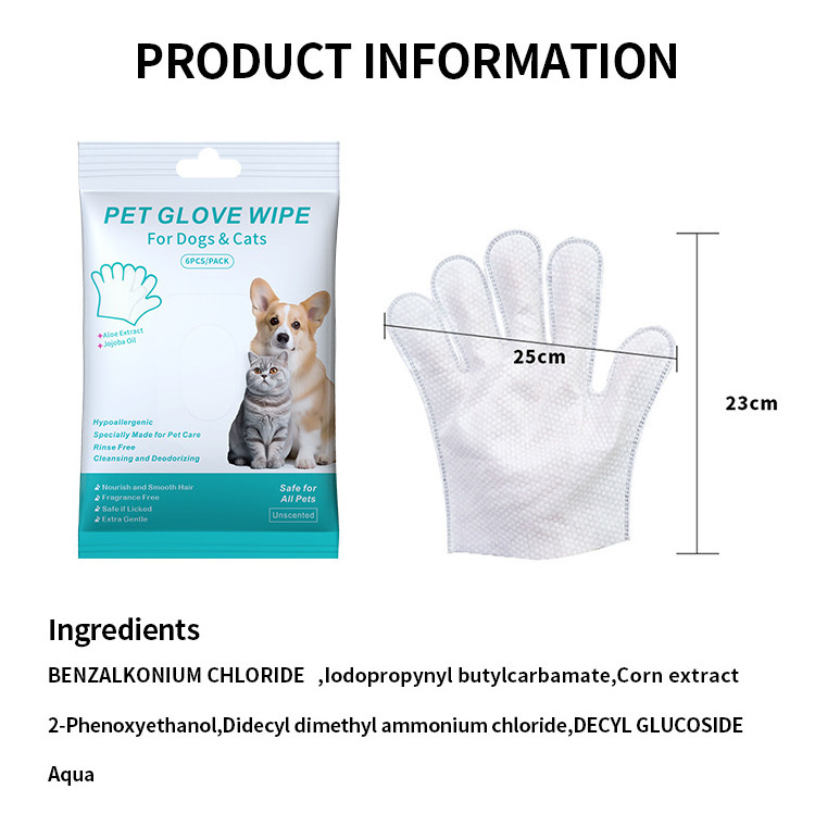 Custom Logo Disposable Biodegradable Non Toxic Pet Deodorization Cleaning Gloves Wet Wipes for Dogs and Cats