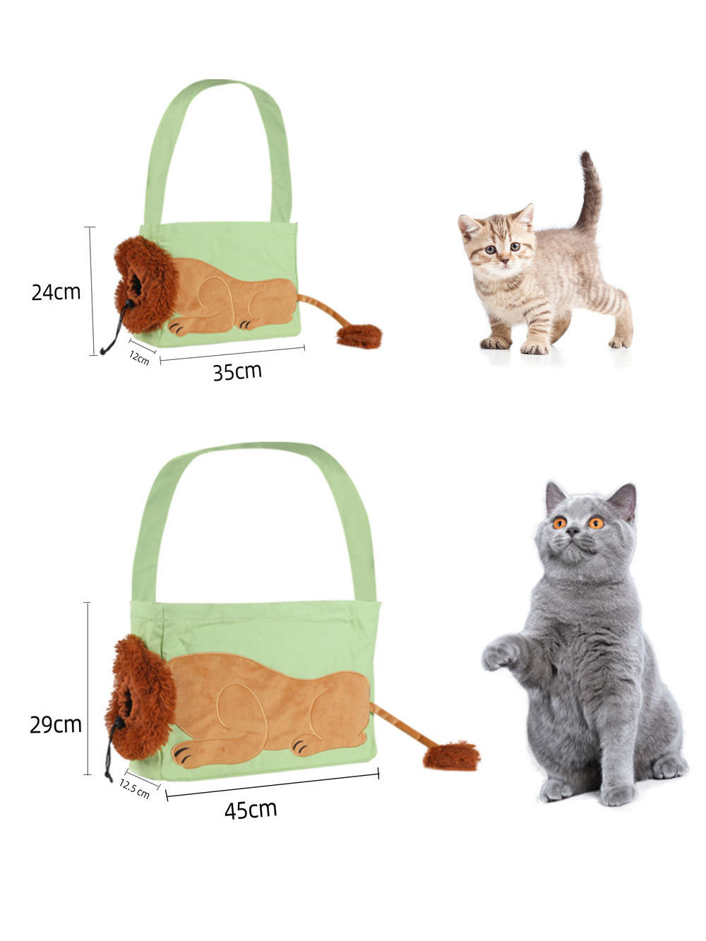 Pet Outgoing Backpack Bag Portable Foldable Breathable Cloth Puppet Cartoon Lion Cat Canvas Bag