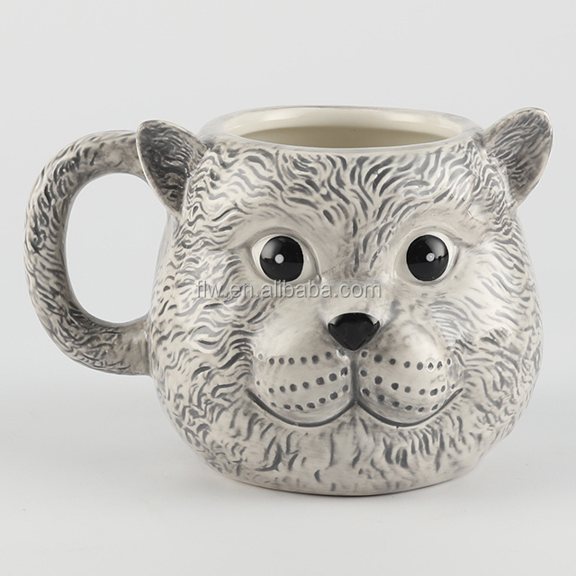 Custom Design Animal OEM 3D Ceramic/Dolomite Hand Paint Cute Coffee Dog Mug for drinking