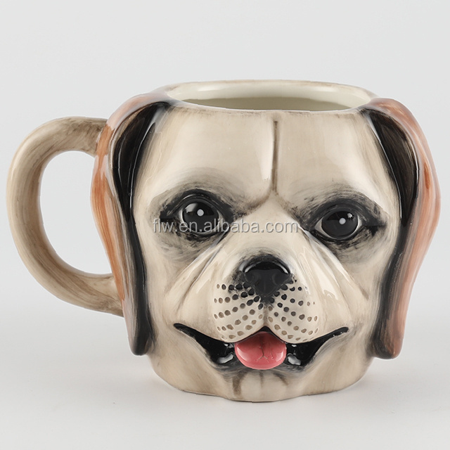 Custom Design Animal OEM 3D Ceramic/Dolomite Hand Paint Cute Coffee Dog Mug for drinking