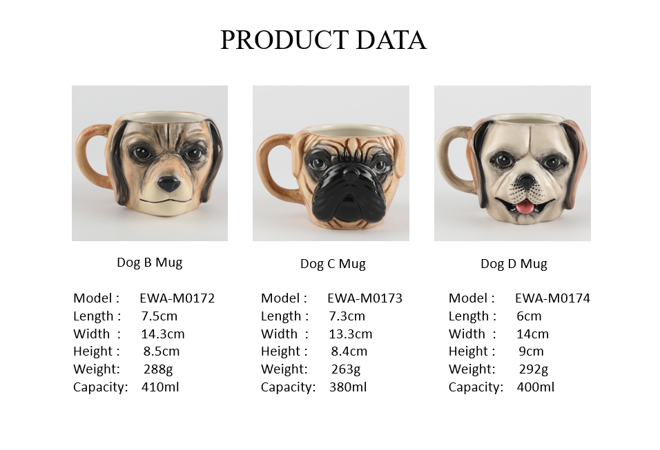 Custom Design Animal OEM 3D Ceramic/Dolomite Hand Paint Cute Coffee Dog Mug for drinking