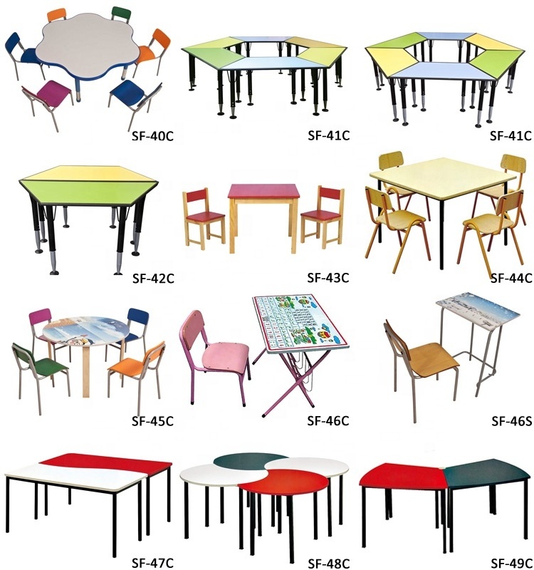 Windmill shape kids table chair children desk chair preschool furniture with ABS plastic edge