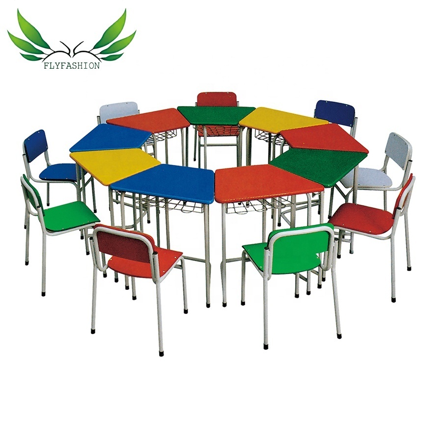 adjustable hight factory Colorful kindergarten furniture U-shaped children's desks