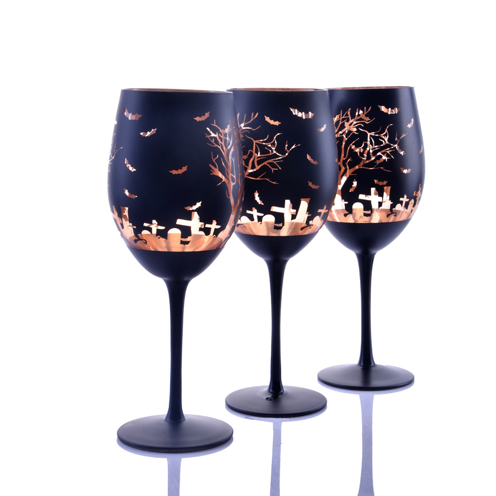 Halloween Hand Made Wine Glass,Black White Wine Long Stem Glasses