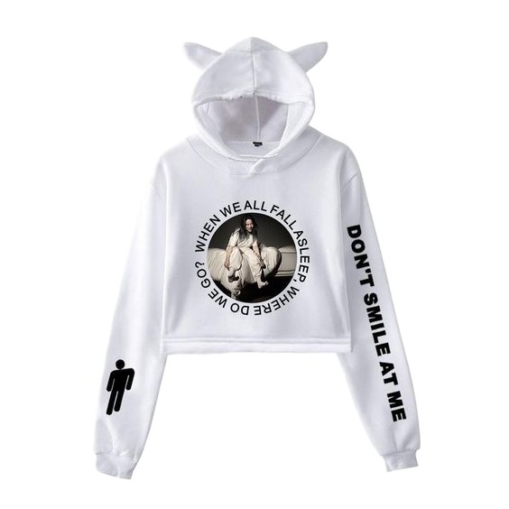 top women hoodie custom printed cropped long hoodie fleece long sleeve top crop cat hoodies