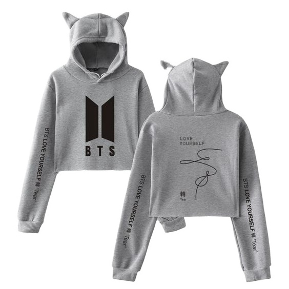 top women hoodie custom printed cropped long hoodie fleece long sleeve top crop cat hoodies