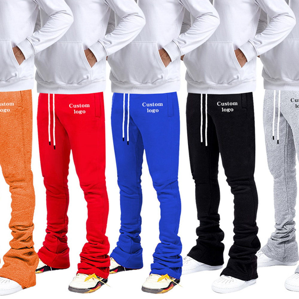 Wholesale Mens Track Pants Slim Fit Custom Flare Jogger Cargo Stacked Sweats Men Pants Sweatpants Running Sweatpants