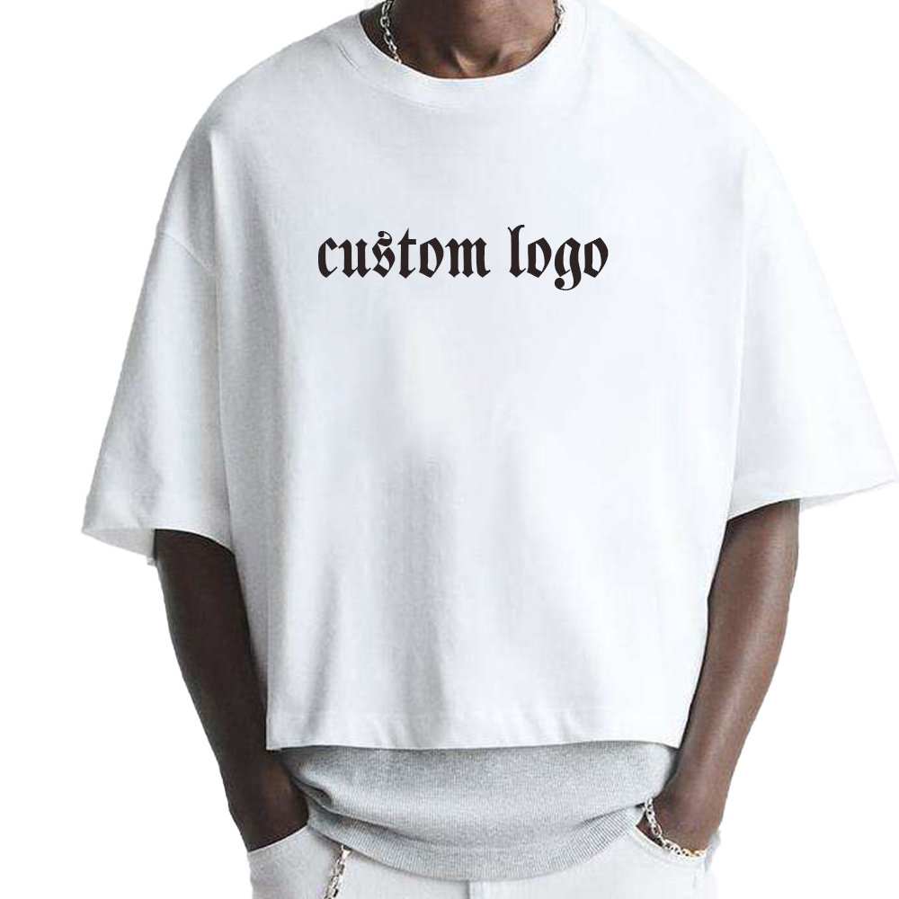 Manufacturer Custom Mens Cropped Tshirt Drop Shoulder Blank Heavyweight 250g 100% Cotton  Oversized Boxy Cropped t Shirt Men