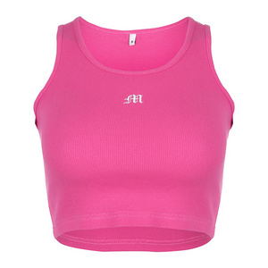 2023 OEM Custom Summer Slim Fit Short Shirt Sexy Women Sleeveless U Croptops Tank Tops Solid Blue Black Pink Crop Tops Vest