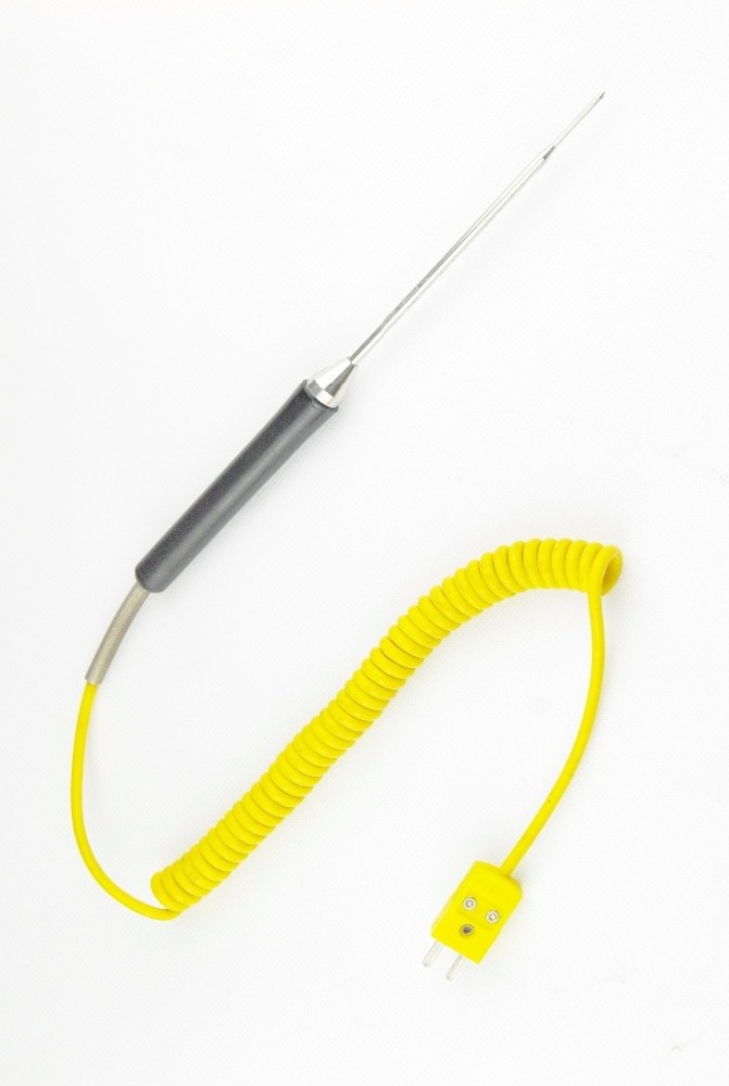 Type K Stainless steel Reduced Tip Handle Thermocouple Temperature Sensor 1m Coiled Wire with Yellow Plug