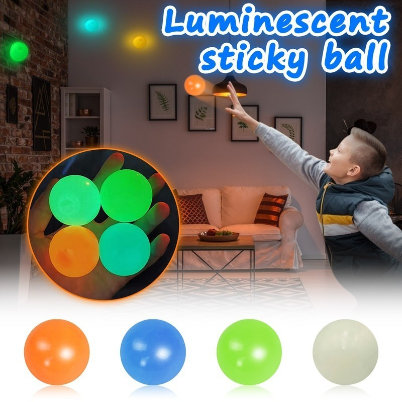 Glow In Dark Stress Ceiling Balls Sticky Balls Stretchy Ball,Luminescent Fun Toys Home Depression Activity Tpr