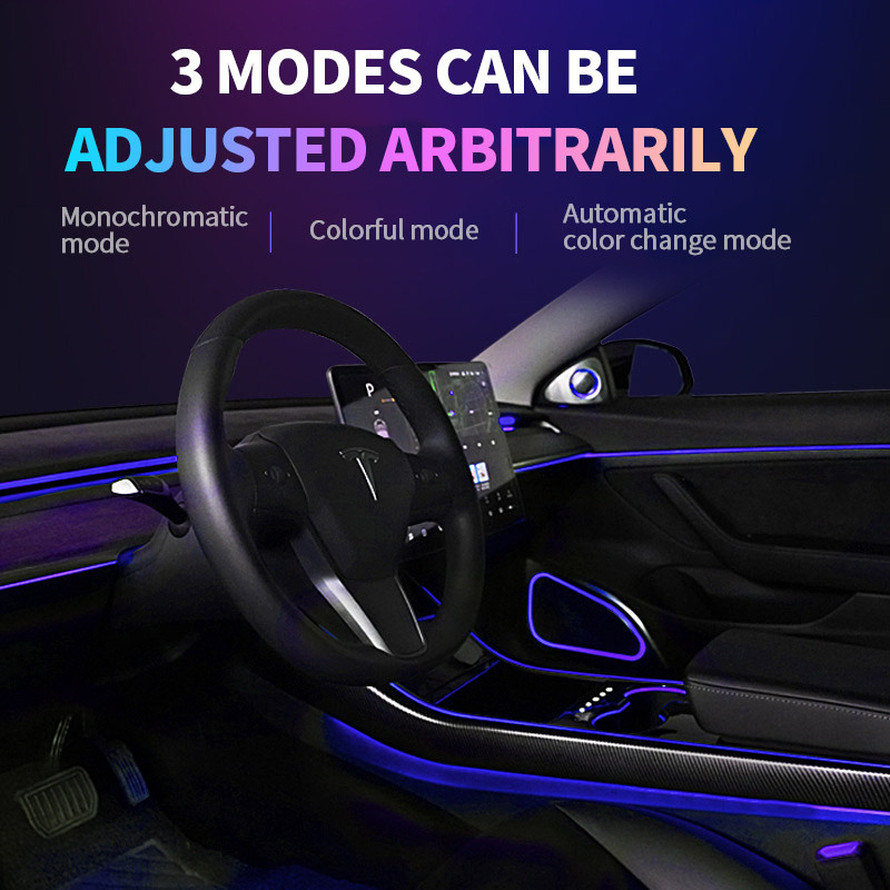 Model 3 Y X S accessories Hot laser carved lamp Ambient Light dashboard Rainbow 128 Color Led Light Car Tesla Atmosphere Light