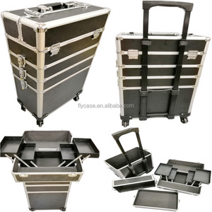 2022 Trolley Cosmetics Case ,aluminum Pilot Make Up Trolley Artists Case With 4 Wheels And Latches And Trays Inside Hard Shell