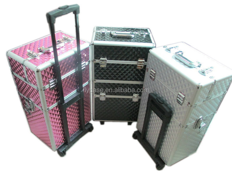 2022 Trolley Cosmetics Case ,aluminum Pilot Make Up Trolley Artists Case With 4 Wheels And Latches And Trays Inside Hard Shell