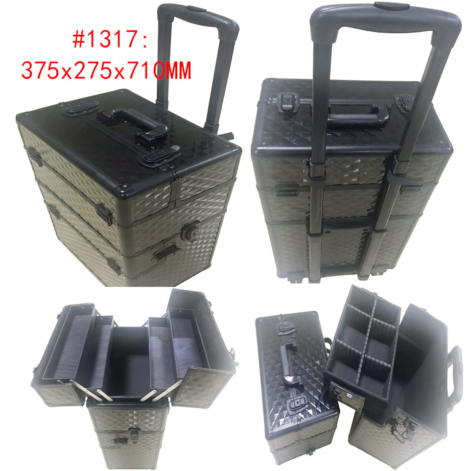 2022 Trolley Cosmetics Case ,aluminum Pilot Make Up Trolley Artists Case With 4 Wheels And Latches And Trays Inside Hard Shell