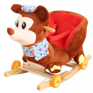 Cartoon mickey plush baby wooden rocking chair with baby lullaby music