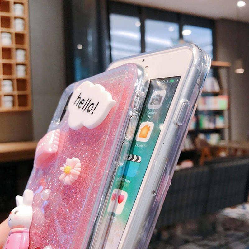 3D Cute Diamond Rabbit Case Bling Quicksand Sparkle Liquid Glitter Phone Shell Case for iPhone 14 Plus Pro Max 12 13