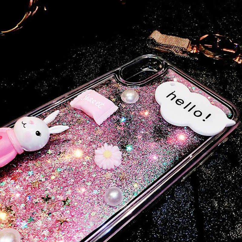 3D Cute Diamond Rabbit Case Bling Quicksand Sparkle Liquid Glitter Phone Shell Case for iPhone 14 Plus Pro Max 12 13